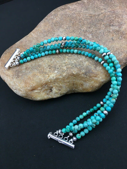 Native American Navajo Blue Turquoise Bracelet | Sterling Silver | 4 Strands | 1087