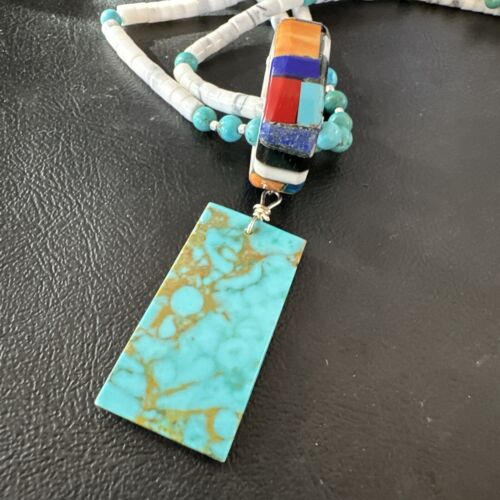Santo Domingo Multi-Color Turquoise Necklace with Inlay Pendant | Sterling Silver | 24" | 16857 - Masha USA