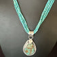 Blue Turquoise Pendant | Navajo Pearls | Sterling Silver Bead Necklace 17" | Multi-Strand | 15994