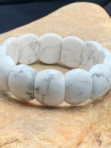 White Howlite Stone Stretch Bracelet | 7.25" Stretchable | Authentic Native American Handmade | 4602 Sale
