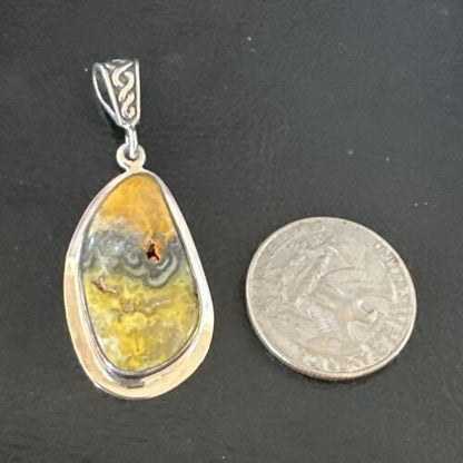 Navajo Bumblebee Jasper Pendant Necklace | Sterling Silver | Authentic Native American Handmade | 15968
