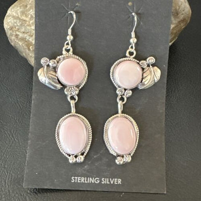 Navajo Pink Conch Shell Dangle Earrings | Sterling Silver | Authentic Native American Handmade | 17197 - Masha USA