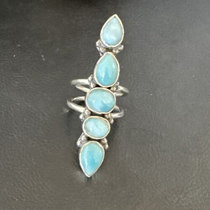 Navajo Blue Larimar Multi-Stone Ring | Authentic Native American Sterling Silver | Multi-Stone | Sz 8.5 | 15970