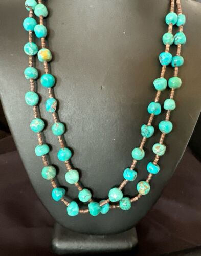 Navajo Blue Graduated Turquoise Shell Bead Necklace | Sterling Silver | 22" | Authentic Native American Handmade | 11280