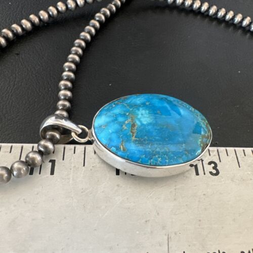 Navajo Blue Kingman Turquoise Pendant Necklace | Sterling Silver | 20" | Authentic Native American Handmade | 16675