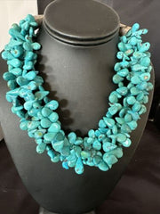 Navajo Teardrop Blue Turquoise Necklace | Sterling Silver Pearls | 19" 3 Strand | Authentic Native American Handmade | 17254