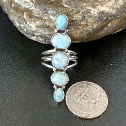 Navajo Blue Larimar Multi-Stone Ring | Authentic Native American Sterling Silver | Multi-Stone | Sz 8.5 | 15971