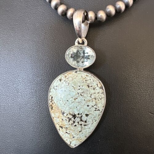Navajo Women's Dry Creek Turquoise Topaz Pendant Necklace | Sterling Silver | Authentic Native American Handmade | 16306