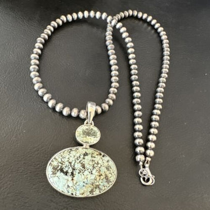 Navajo Dry Creek Turquoise Topaz Pendant Necklace | Sterling Silver | Authentic Native American Handmade | 16317