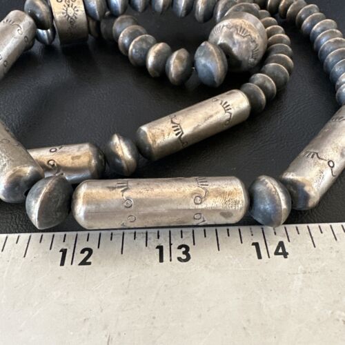 Navajo Stamped Bench Bead Necklace | Sterling Silver | 30" | Authentic Native American Handmade | 16727