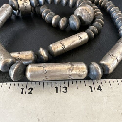 Navajo Stamped Bench Bead Necklace | Sterling Silver | 30" | Authentic Native American Handmade | 16727