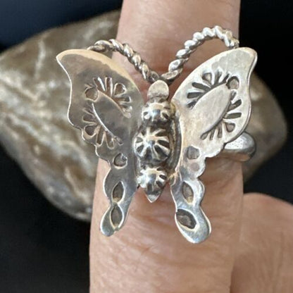 Navajo Sterling Silver Butterfly Ring | Sz 7.5 | Authentic Native American Handmade | 16972