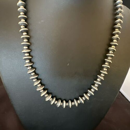 Navajo Pearl Sterling Silver Saucer Bead Necklace | Hand Strung 8mm | 19" | 17436