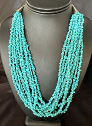 Blue Turquoise Nugget Bead Necklace | 10 Strand | Navajo Sterling Silver | 22" | 15030