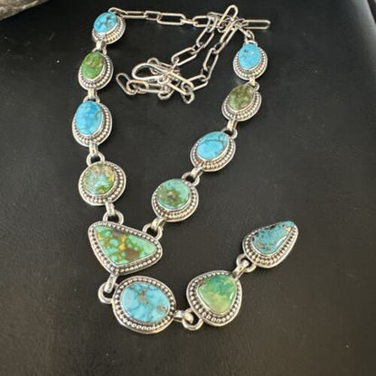 Navajo Lariat Necklace | Rare Blue Green Sonoran Gold Turquoise | 15459