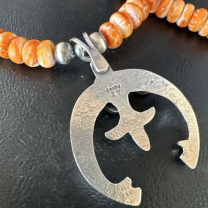 Navajo Orange Purple Spiny Oyster Naja Pendant Necklace | Sterling Silver | Authentic Native American Handmade | 15261