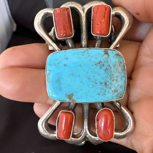 Men's Kingman Turquoise Coral Concho Belt | Sterling Silver | Navajo Tufa | 16681