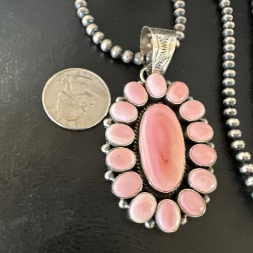 Navajo Pearls Pink Conch Necklace with Multi-Stone Cluster Pendant | Authentic Native American Handmade | 16063