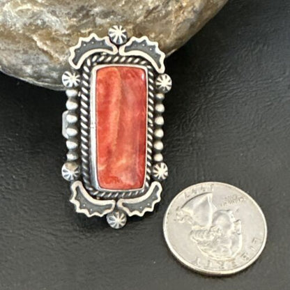 Native American Men's Spiny Oyster Ring | Navajo Sterling Silver | Sz 8.5 | 16888