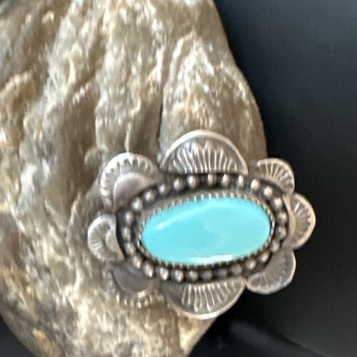 Navajo Blue Kingman Turquoise Ring | Sterling Silver | Sz 7.5 | Authentic Native American Handmade | 15891 - Masha USA