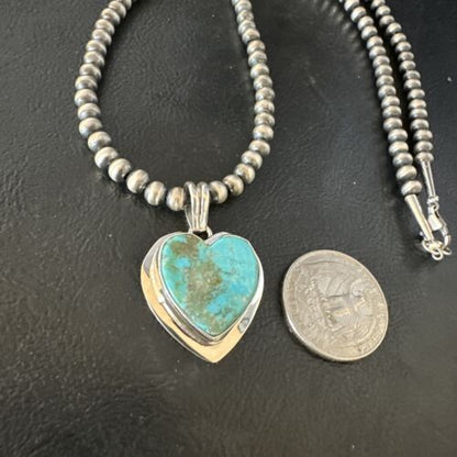 Navajo Heart Blue #8 Turquoise Pendant Necklace | Sterling Silver | Authentic Native American Handmade | 14976