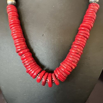Authentic Native American Red Coral Graduated Navajo Pearls Necklace | Sterling Silver | 18" | 17537