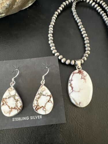 Navajo Wild Horse Necklace Pendant and Earrings Set | Sterling Silver | Authentic Native American Handmade | 15739