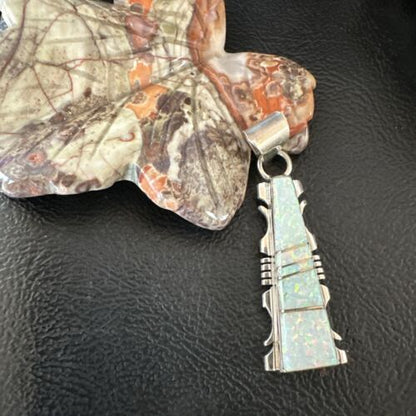 Navajo White Opal Inlay Pendant | Sterling Silver | Authentic Native American Handmade | 15678