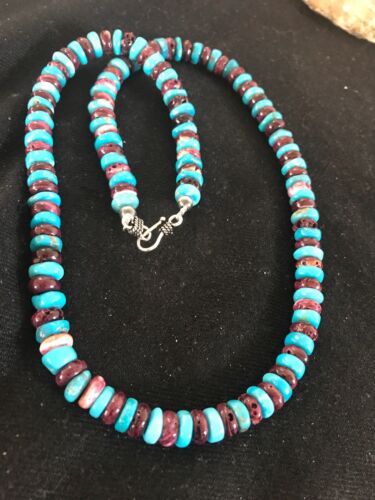 USA Navajo Indian Purple Spiny Oyster Turquoise Bead Sterling Necklace | 20" | 8032 - Masha USA
