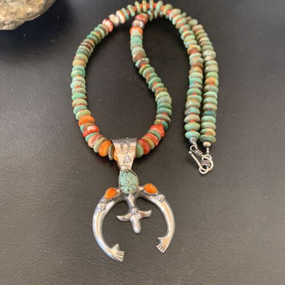 Navajo Turquoise Pendant Necklace | Sterling Silver | Native American Handmade | Naja 24" | 11569