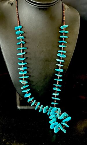 Navajo Kingman Turquoise Shell Heishi Bead Necklace | Sterling Silver | 28" | Authentic Native American Handmade | 17450