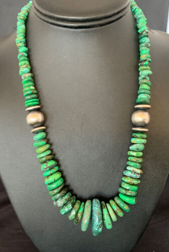 Navajo Sterling Silver Green Turquoise Bead Necklace | Graduated | Authentic Native American | 20" | 13237