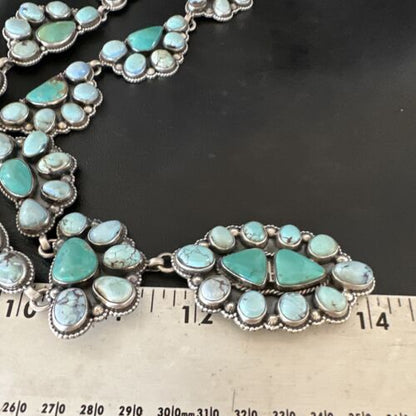 Navajo Blue Golden Hills Turquoise Lariat Necklace Pendant | 30" | Authentic Native American Handmade | 16189