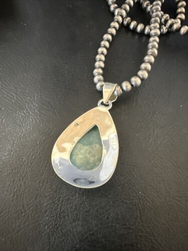 Navajo Blue Larimar Pendant Necklace | Sterling Silver Beads | Authentic Native American Handmade | 17569 - Masha USA