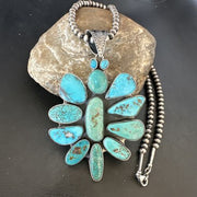 Navajo Blue Kingman Turquoise Cluster Pendant Necklace | Sterling Silver | Native American Handmade | 16797