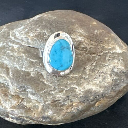 Navajo Blue Kingman Turquoise Ring | Sterling Silver | Sz 8 | Native American Handmade | 16593