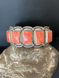 Navajo Spiny Oyster 5 Stone Cuff Bracelet | Sterling Silver | Authentic Native American Handmade | 15862