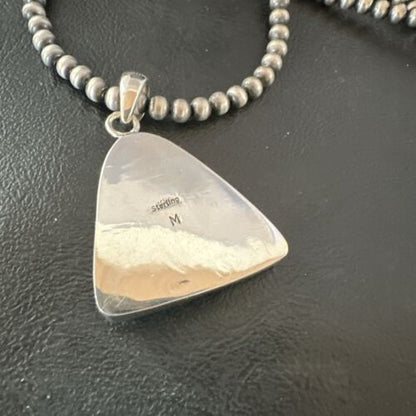 Blue Kingman Turquoise Pendant | Navajo Pearls | Sterling Silver Necklace 20" | 17009