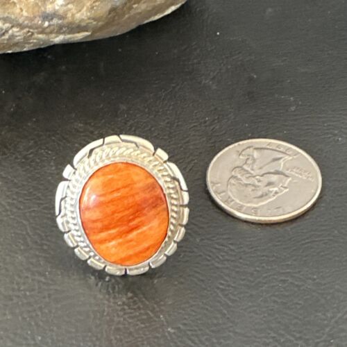 Navajo Orange Spiny Oyster Ring | Sterling Silver | Sz 6.5 | Authentic Native American Handmade | 16465