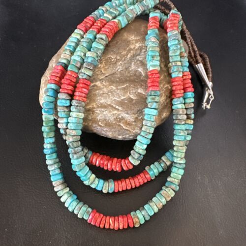 Women's Turquoise Spiny Oyster 3-Strand Necklace | Navajo Pearl Sterling Silver | 15157