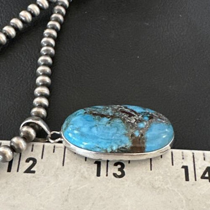 Navajo Blue Spiderweb Turquoise Pendant Necklace | Sterling Silver | Authentic Native American Handmade | 17017