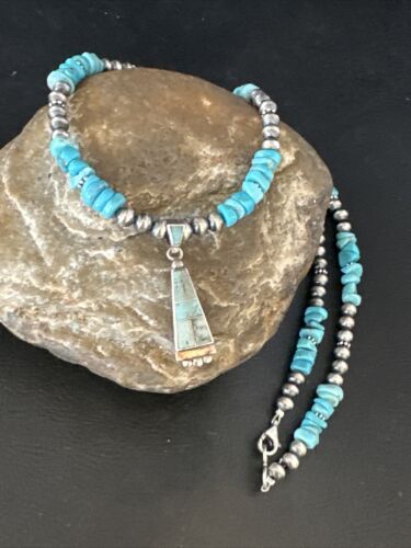 Navajo Kingman Turquoise Pendant Necklace | Sterling Silver | Native American Handmade | 14833
