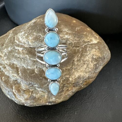 Navajo Blue Larimar Cluster Ring | Authentic Native American Sterling Silver | Multi-Stone | Sz 9.5 | 15938