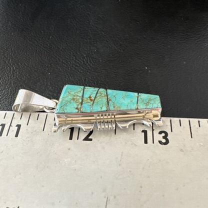 Navajo Blue #8 Turquoise Inlay Pendant | Sterling Silver | 2" | Authentic Native American Handmade | 15685
