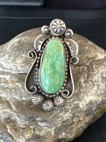 Navajo Green Turquoise Ring | Sterling Silver | Sz 8 | Authentic Native American Handmade | 15918