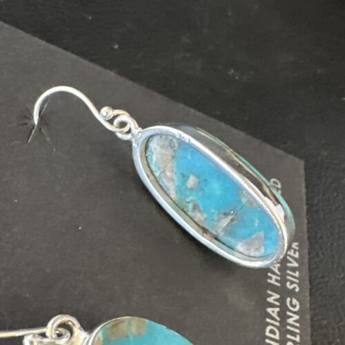 Navajo Blue Turquoise Dangle Earrings | Sterling Silver | Authentic Native American Handmade | 15432