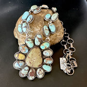 Navajo Blue Golden Hills Turquoise Lariat Necklace Pendant | Sterling Silver | Native American Handmade | 16182