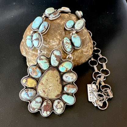 Navajo Blue Golden Hills Turquoise Lariat Necklace Pendant | Sterling Silver | Native American Handmade | 16182