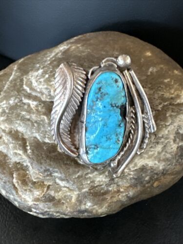 Old Pawn Men's Blue Kingman Turquoise Ring | Navajo Sterling Silver | Sz 10 | 15520