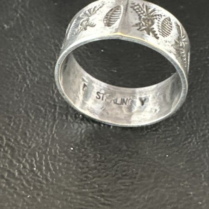Men's Wide Band Thumb Ring | Navajo Stamped Sterling Silver | Sz 14 | Authentic Native American Handmade | 15127